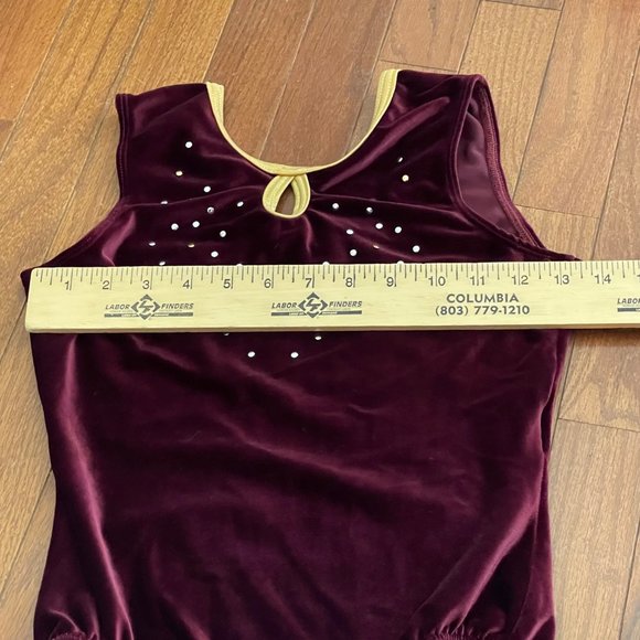 GK Elite Sportswear Burgundy Gold Trim Gem Velour Leotard Adult Medium - Picture 11 of 11